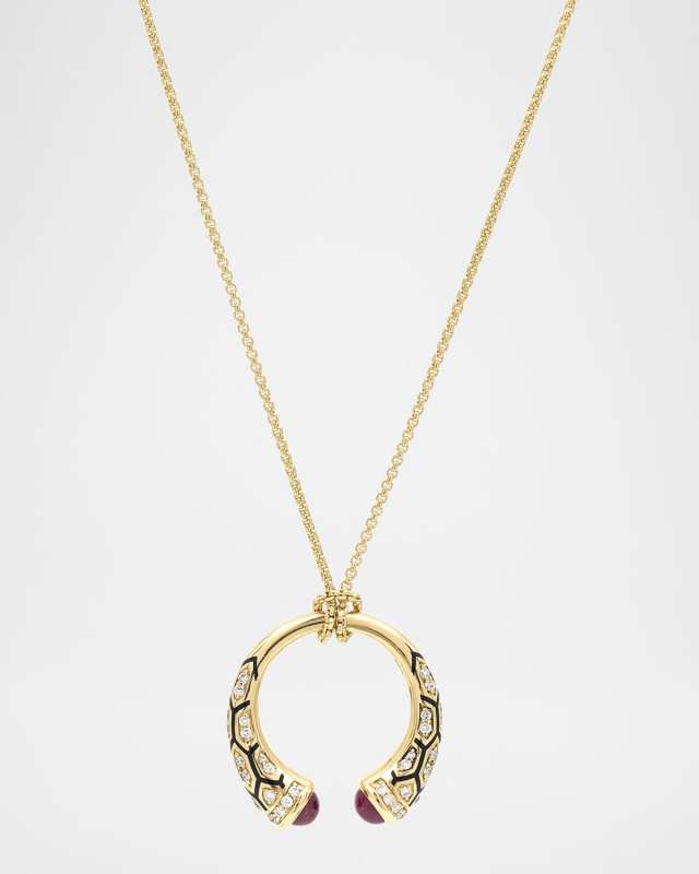 18K Yellow Gold Mushabbak Diamond and Ruby Pendant Necklace